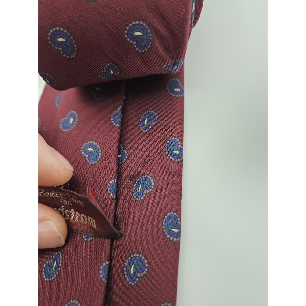Robert Talbott Nordstrom Burgundy Paisley Silk Tie Hand Sewn Made in USA 3.25" - Picture 4 of 6